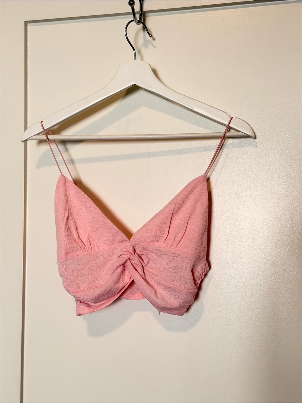 Urban Outfitters Pink Knot-Front Spaghetti Strap Crop Cami